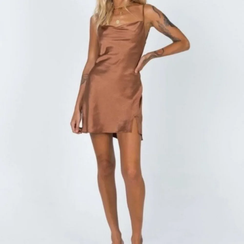 Princess Polly Satin Mini Dress in Bronze - Picture 2 of 5